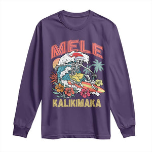 Christmas in Hawaii Long Sleeve Shirt Mele Kalikimaka Hawaiian Tropical Surfing Skeleton TS02 Purple Print Your Wear