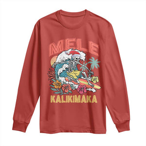 Christmas in Hawaii Long Sleeve Shirt Mele Kalikimaka Hawaiian Tropical Surfing Skeleton TS02 Red Print Your Wear