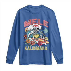 Christmas in Hawaii Long Sleeve Shirt Mele Kalikimaka Hawaiian Tropical Surfing Skeleton TS02 Royal Blue Print Your Wear