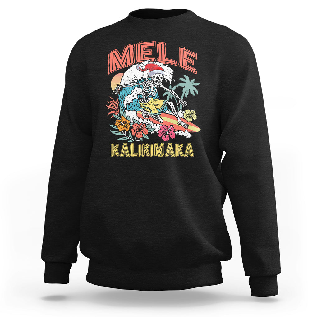 Mele Kalikimaka Hawaiian Christmas Tropical Xmas Surfing Skeleton Sweatshirt TS02 Black Printyourwear