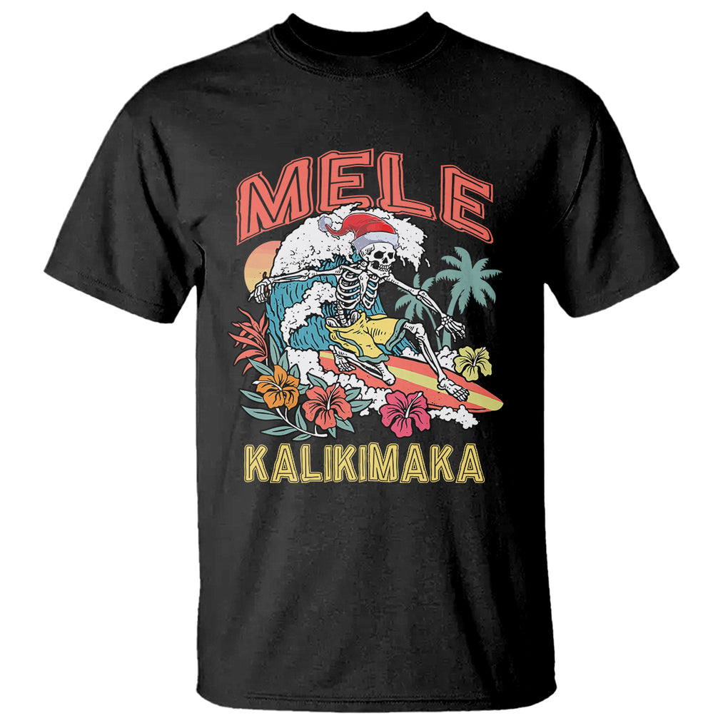 Mele Kalikimaka Hawaiian Christmas Tropical Xmas Surfing Skeleton T Shirt TS02 Black Printyourwear