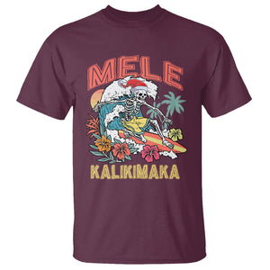 Mele Kalikimaka Hawaiian Christmas Tropical Xmas Surfing Skeleton T Shirt TS02 Maroon Printyourwear