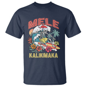 Mele Kalikimaka Hawaiian Christmas Tropical Xmas Surfing Skeleton T Shirt TS02 Navy Printyourwear