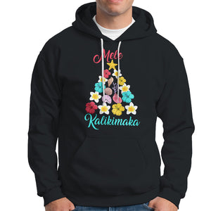 Tropical Island Hawaii Flowers Christmas Tree Mele Kalikimaka Hoodie TS02 Black Printyourwear