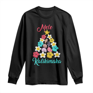 Christmas in Hawaii Long Sleeve Shirt Mele Kalikimaka Hawaiian Tropical Flowers TS02 Black Print Your Wear