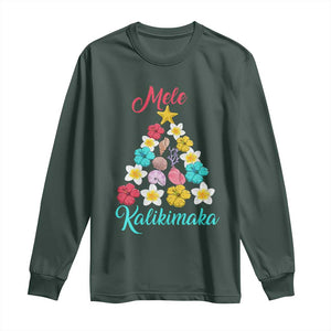 Christmas in Hawaii Long Sleeve Shirt Mele Kalikimaka Hawaiian Tropical Flowers TS02 Dark Forest Green Print Your Wear