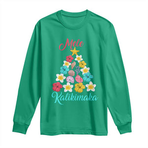 Christmas in Hawaii Long Sleeve Shirt Mele Kalikimaka Hawaiian Tropical Flowers TS02 Irish Green Print Your Wear