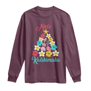 Christmas in Hawaii Long Sleeve Shirt Mele Kalikimaka Hawaiian Tropical Flowers TS02 Maroon Print Your Wear