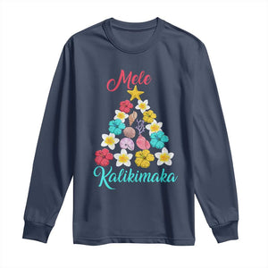 Christmas in Hawaii Long Sleeve Shirt Mele Kalikimaka Hawaiian Tropical Flowers TS02 Navy Print Your Wear