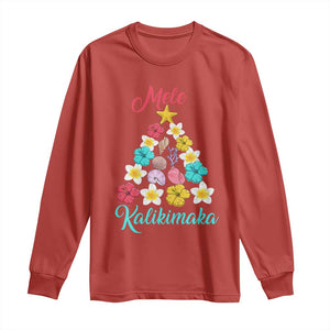 Christmas in Hawaii Long Sleeve Shirt Mele Kalikimaka Hawaiian Tropical Flowers TS02 Red Print Your Wear