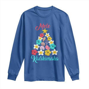 Christmas in Hawaii Long Sleeve Shirt Mele Kalikimaka Hawaiian Tropical Flowers TS02 Royal Blue Print Your Wear