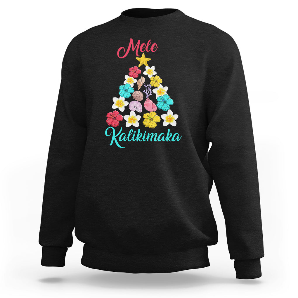 Tropical Island Hawaii Flowers Christmas Tree Mele Kalikimaka Sweatshirt TS02 Black Printyourwear