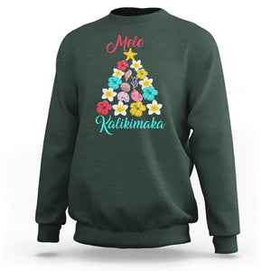 Tropical Island Hawaii Flowers Christmas Tree Mele Kalikimaka Sweatshirt TS02 Dark Forest Green Printyourwear