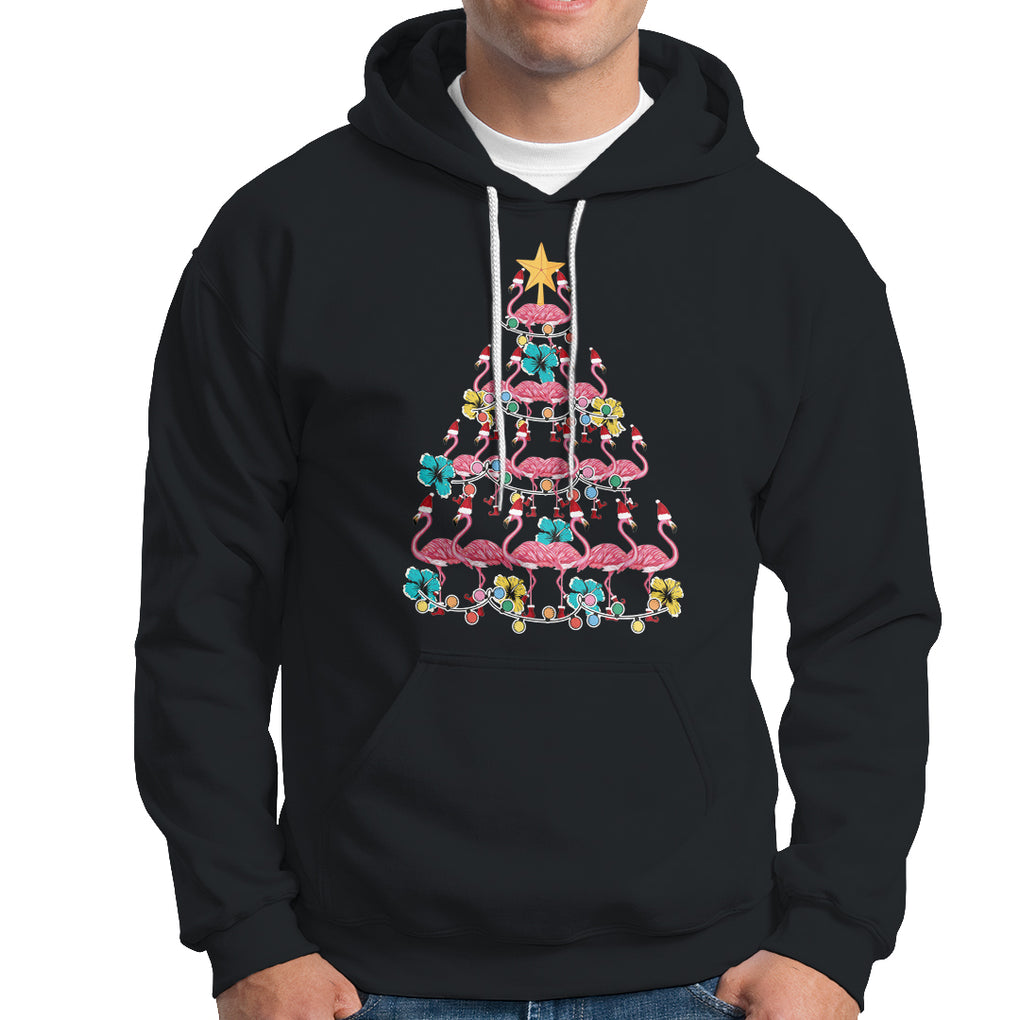 Cute Pink Flamingo Christmas Tree with Hibiscus Merry Xmas Hoodie TS02 Black Printyourwear