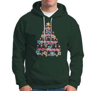 Cute Pink Flamingo Christmas Tree with Hibiscus Merry Xmas Hoodie TS02 Dark Forest Green Printyourwear