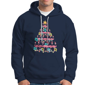 Cute Pink Flamingo Christmas Tree with Hibiscus Merry Xmas Hoodie TS02 Navy Printyourwear