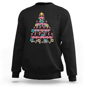 Cute Pink Flamingo Christmas Tree with Hibiscus Merry Xmas Sweatshirt TS02 Black Printyourwear