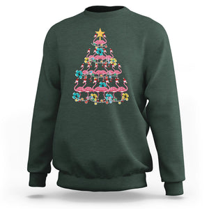 Cute Pink Flamingo Christmas Tree with Hibiscus Merry Xmas Sweatshirt TS02 Dark Forest Green Printyourwear