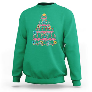 Cute Pink Flamingo Christmas Tree with Hibiscus Merry Xmas Sweatshirt TS02 Irish Green Printyourwear