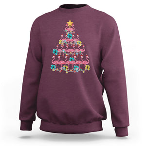 Cute Pink Flamingo Christmas Tree with Hibiscus Merry Xmas Sweatshirt TS02 Maroon Printyourwear