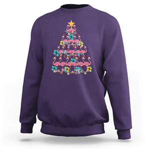 Cute Pink Flamingo Christmas Tree with Hibiscus Merry Xmas Sweatshirt TS02 Purple Printyourwear