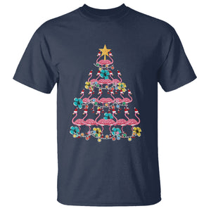 Cute Pink Flamingo Christmas Tree with Hibiscus Merry Xmas T Shirt TS02 Navy Printyourwear