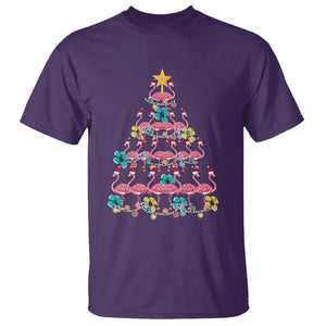 Cute Pink Flamingo Christmas Tree with Hibiscus Merry Xmas T Shirt TS02 Purple Printyourwear