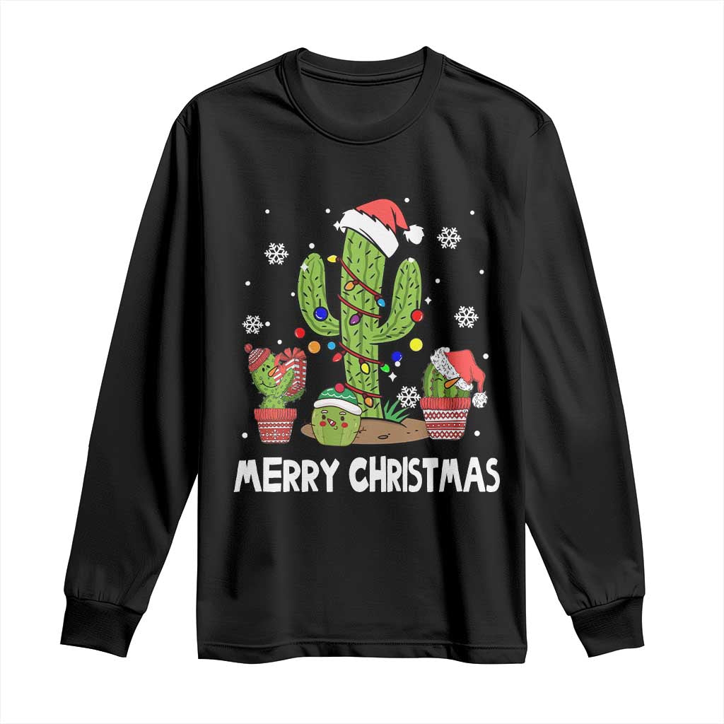 Merry Xmas In Arizona US State Funny Saguaro Cactus Christmas Tree Long Sleeve Shirt TS02 Black Print Your Wear