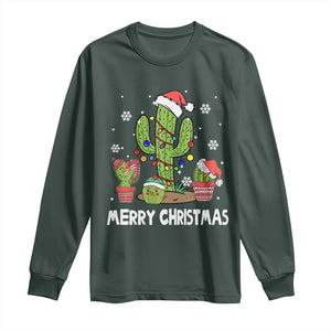 Merry Xmas In Arizona US State Funny Saguaro Cactus Christmas Tree Long Sleeve Shirt TS02 Dark Forest Green Print Your Wear