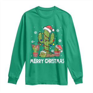 Merry Xmas In Arizona US State Funny Saguaro Cactus Christmas Tree Long Sleeve Shirt TS02 Irish Green Print Your Wear