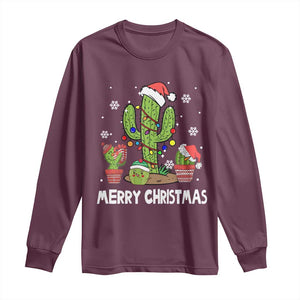 Merry Xmas In Arizona US State Funny Saguaro Cactus Christmas Tree Long Sleeve Shirt TS02 Maroon Print Your Wear