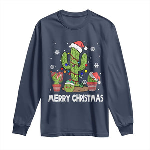 Merry Xmas In Arizona US State Funny Saguaro Cactus Christmas Tree Long Sleeve Shirt TS02 Navy Print Your Wear