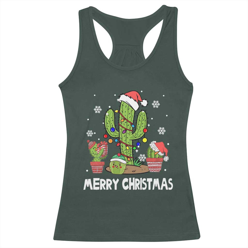 Merry Xmas In Arizona US State Funny Saguaro Cactus Christmas Tree Racerback Tank Top TS02 Dark Forest Green Print Your Wear