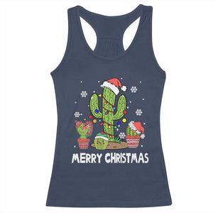 Merry Xmas In Arizona US State Funny Saguaro Cactus Christmas Tree Racerback Tank Top TS02 Navy Print Your Wear