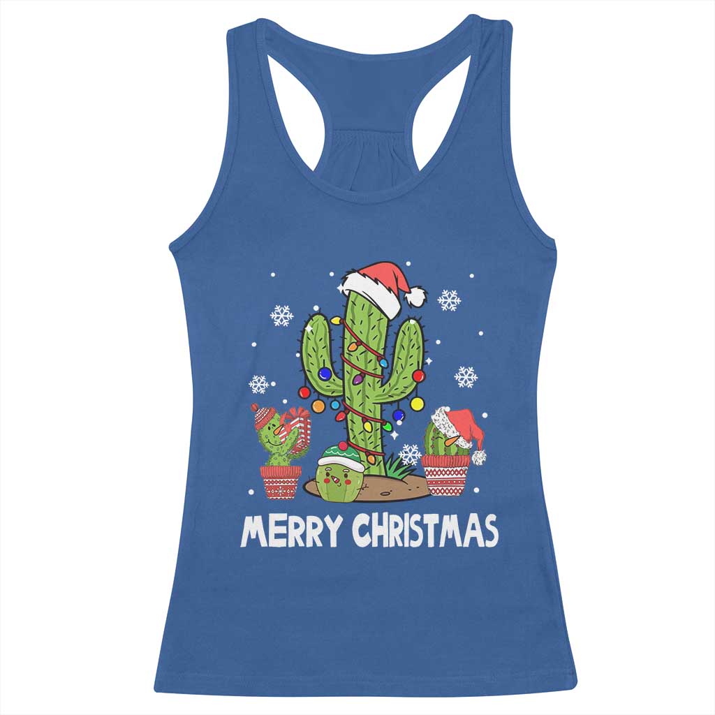 Merry Xmas In Arizona US State Funny Saguaro Cactus Christmas Tree Racerback Tank Top TS02 Royal Blue Print Your Wear