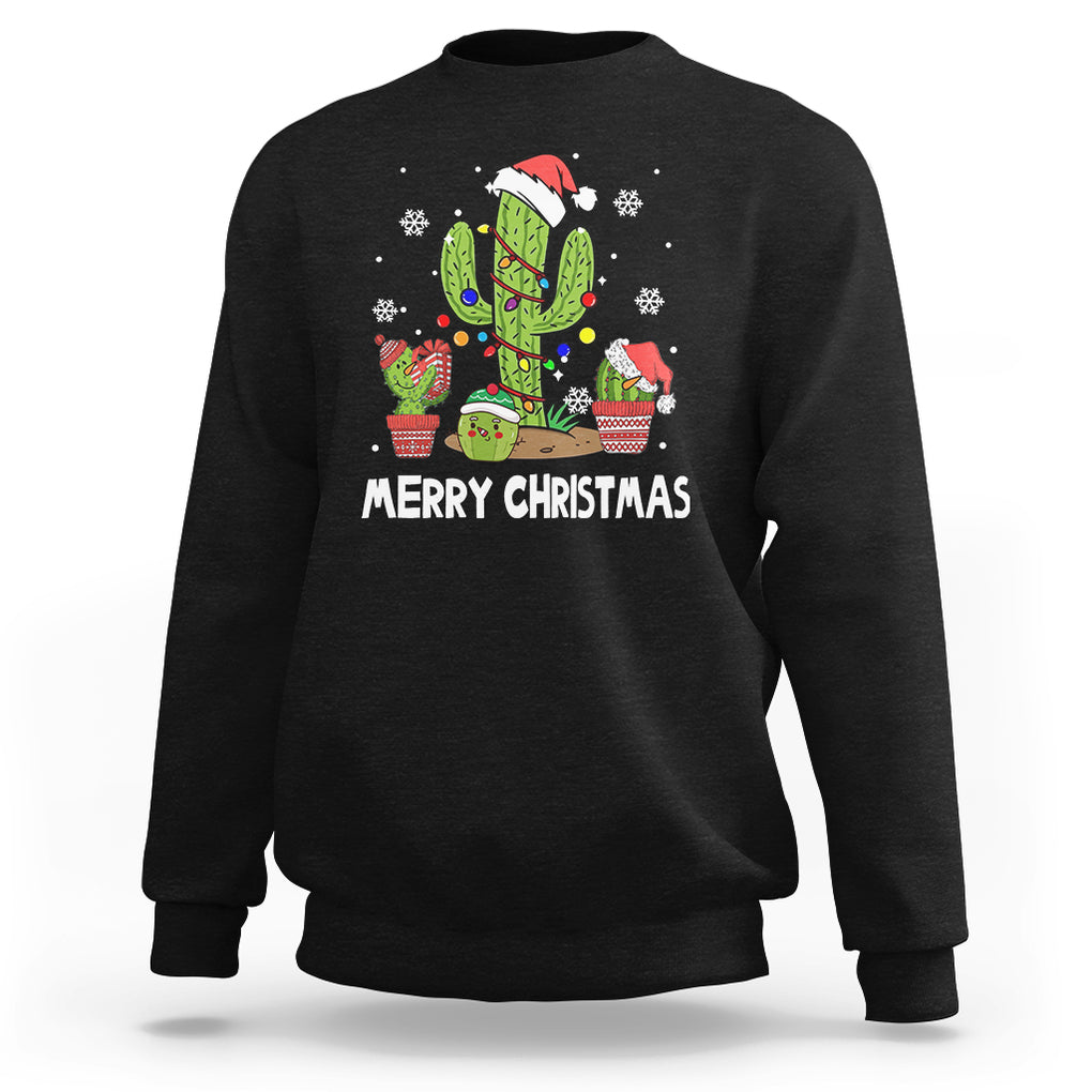 Merry Xmas In Arizona US State Funny Saguaro Cactus Christmas Tree Sweatshirt TS02 Black Printyourwear