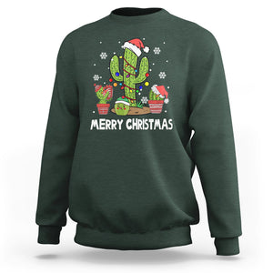 Merry Xmas In Arizona US State Funny Saguaro Cactus Christmas Tree Sweatshirt TS02 Dark Forest Green Printyourwear