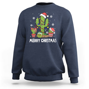 Merry Xmas In Arizona US State Funny Saguaro Cactus Christmas Tree Sweatshirt TS02 Navy Printyourwear