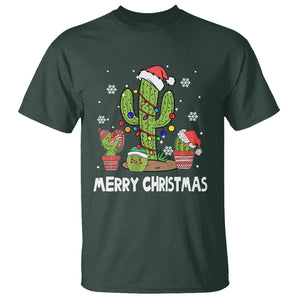 Merry Xmas In Arizona US State Funny Saguaro Cactus Christmas Tree T Shirt TS02 Dark Forest Green Printyourwear