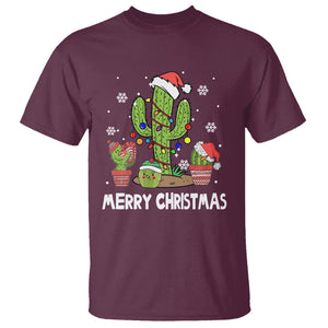 Merry Xmas In Arizona US State Funny Saguaro Cactus Christmas Tree T Shirt TS02 Maroon Printyourwear