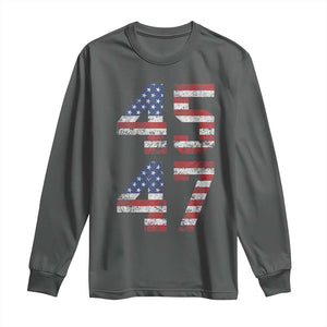 Trump 2024 Long Sleeve Shirt 45 47 President He Won Vintage American Flag TS02 Dark Heather Print Your Wear