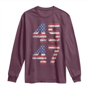 Trump 2024 Long Sleeve Shirt 45 47 President He Won Vintage American Flag TS02 Maroon Print Your Wear