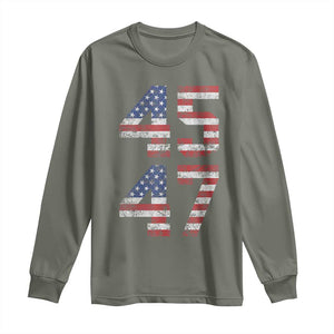 Trump 2024 Long Sleeve Shirt 45 47 President He Won Vintage American Flag TS02 Military Green Print Your Wear