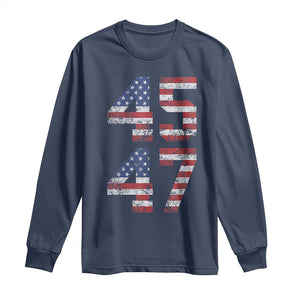 Trump 2024 Long Sleeve Shirt 45 47 President He Won Vintage American Flag TS02 Navy Print Your Wear