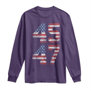 Trump 2024 Long Sleeve Shirt 45 47 President He Won Vintage American Flag TS02 Purple Print Your Wear