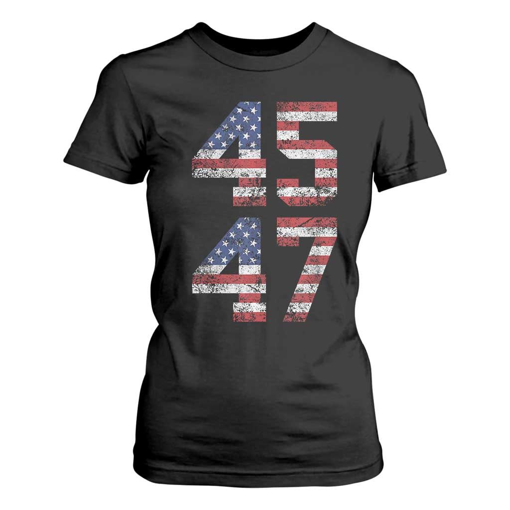 Trump 2024 T Shirt For Women 45 47 President He Won Vintage American Flag TS02 Black Print Your Wear