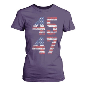 Trump 2024 T Shirt For Women 45 47 President He Won Vintage American Flag TS02 Purple Print Your Wear