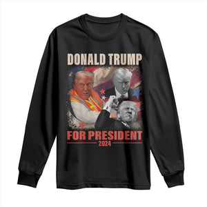 Trump 2024 Long Sleeve Shirt He Won For President 45 47 American Flag TS02 Black Print Your Wear