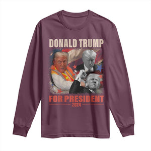 Trump 2024 Long Sleeve Shirt He Won For President 45 47 American Flag TS02 Maroon Print Your Wear