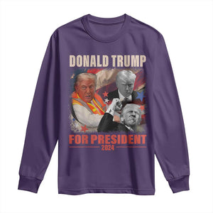 Trump 2024 Long Sleeve Shirt He Won For President 45 47 American Flag TS02 Purple Print Your Wear